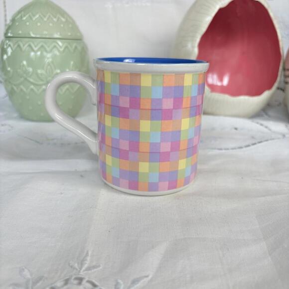 Vintage Enesco 1985 Pastel Easter‎ Colorful Checkered Mug Enesco Vintage 1980s - Picture 8 of 10
